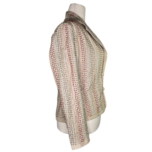 Chico’s 100% Silk Embroidered Blazer Jacket Multicolor Boho Luxe Size 1 - Picture 4 of 6